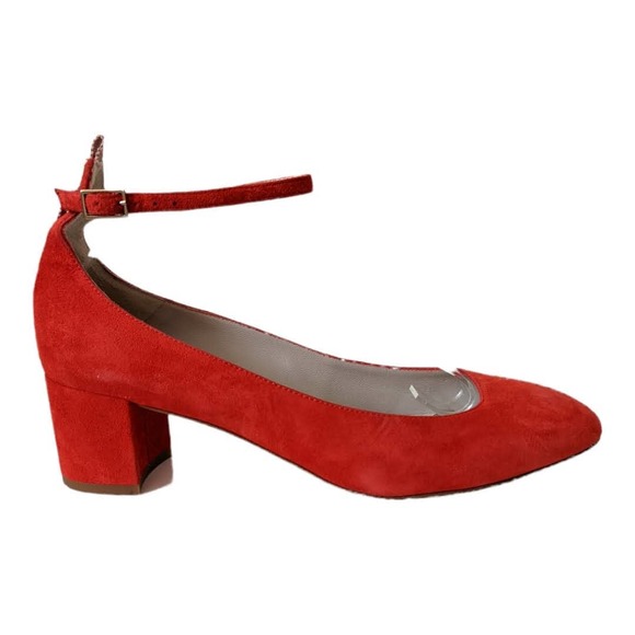 Boden Ankle Strap Suede Block Heel Shoes Buckle Closed Toe Red Women's Sz EU 40 - Picture 8 of 9